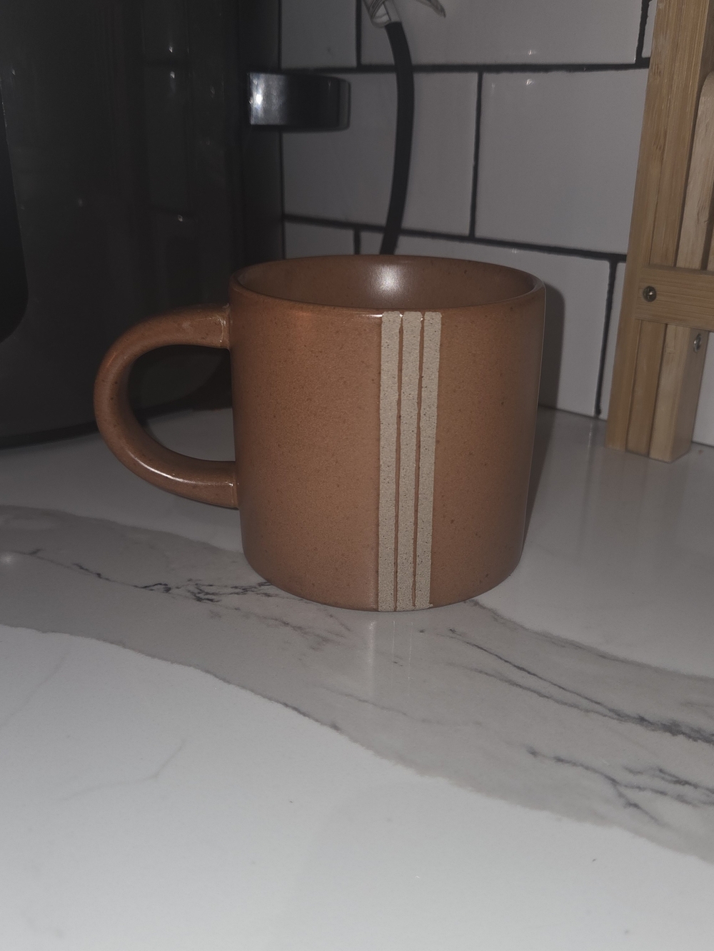 Hearth & Hand Rust Brown Stoneware Mug with Cream Triple Stripe
